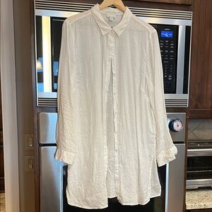 JJILL LOVE LINEN WHITE LINEN TUNIC DRESS LONG SLEEVE BUTTON UP EXCELLENT COND XL